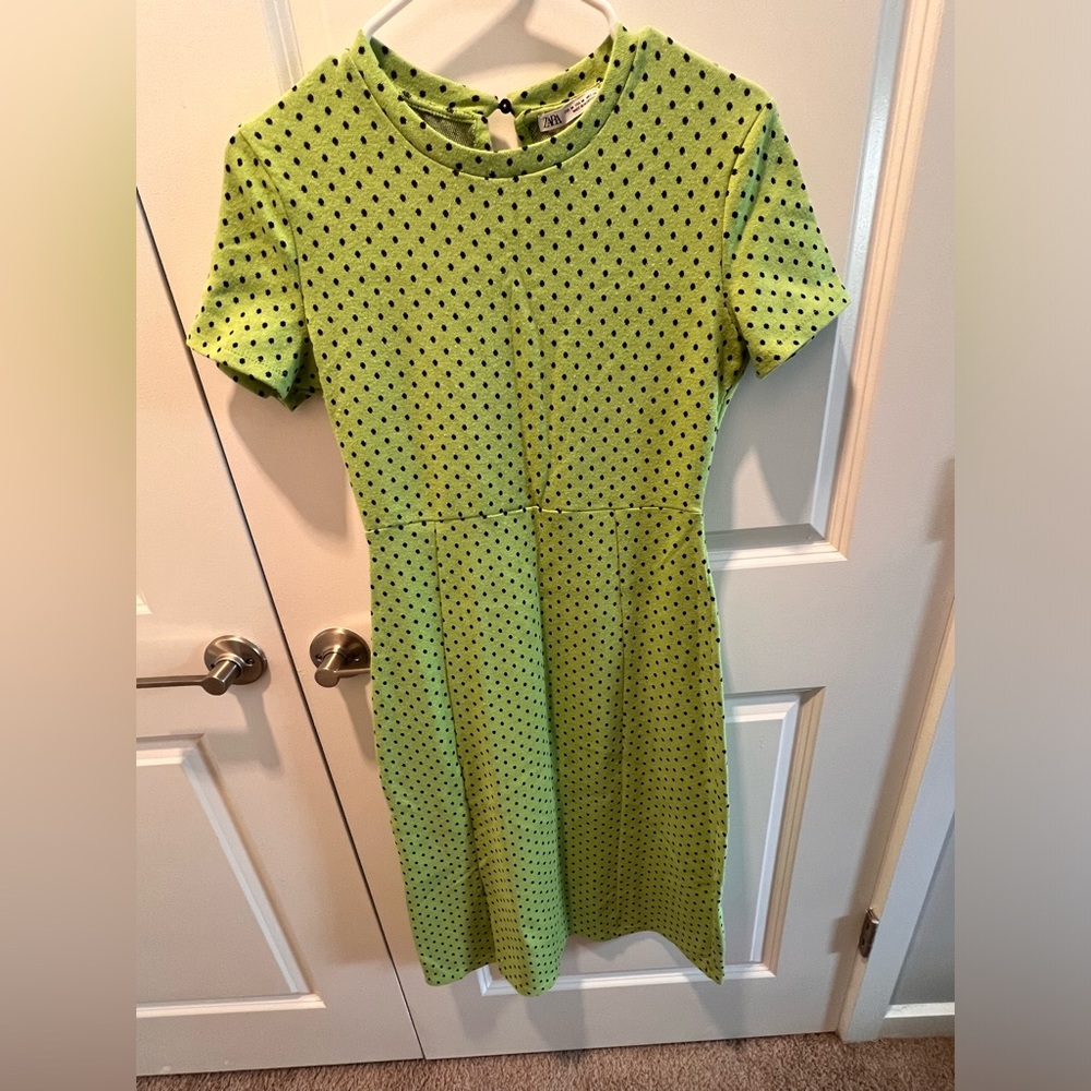 Zara Lime Green Polka Dot Midi Dress
